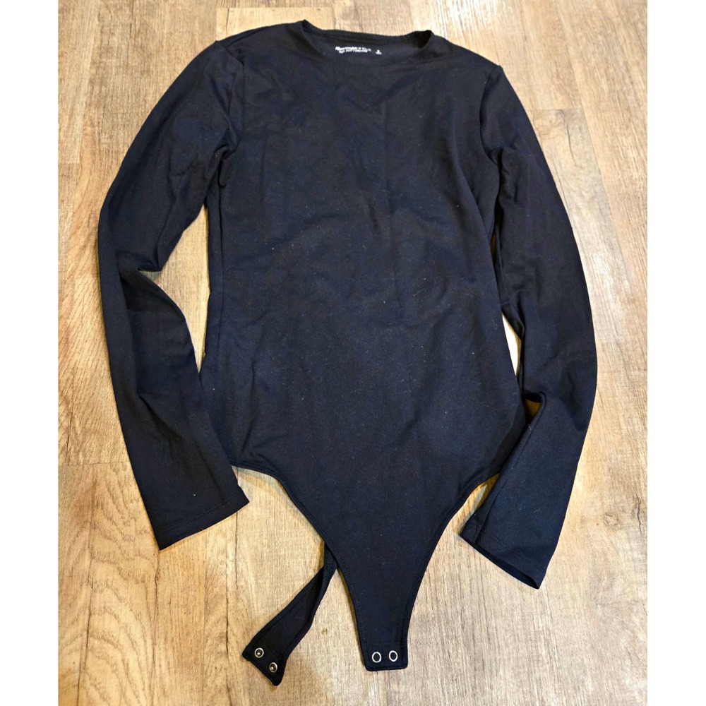 Abercrombie & Fitch Women's Black Solid Long Sleeve Bodysuit One Piece Sz S